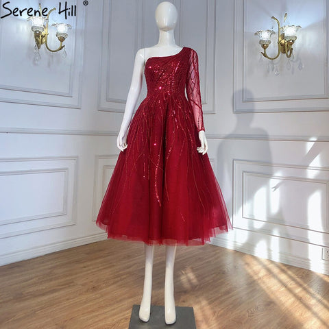 Green Luxury Ankle Length Evening Dresses Gowns 2025 One Shoulder Beading Sexy For Woman Party LA71021