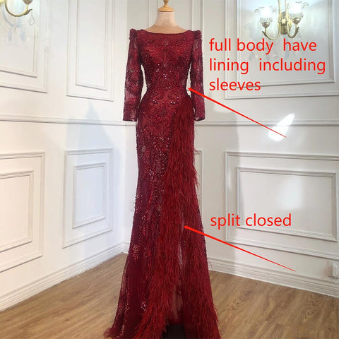 Grey Mermaid Split Luxury Evening Dresses Gowns 2025 Elegant Beadings Feathers Formal Women Party LA70828