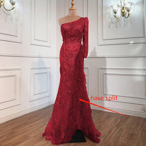 Grey Mermaid Split Luxury Evening Dresses Gowns 2025 Elegant Beadings Feathers Formal Women Party LA70828