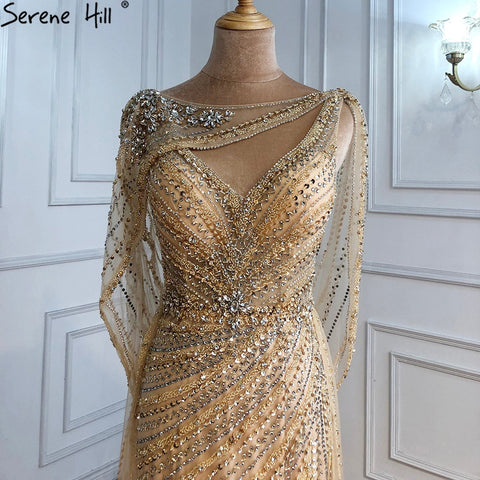 Luxus Champagner Sexy Split Abendkleider 2025 Diamant Sleeveless Meerjungfrau Formale Kleid Ruhigen Hill LA70301