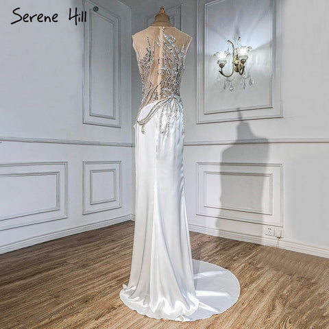 Robe de soirée sirène beige, élégante, en satin et perles, pour femme, tenue de soirée, LA71199, 2025 