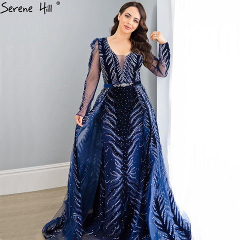 Velvet Wine Red Evening Dresses Long Sleeves Luxury Design Beading  Formal Dress 2025 Plus Size LA60903