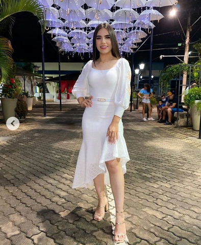 Vestido de fiesta blanco de manga larga, vestido blanco para baile de bienvenida Y6833