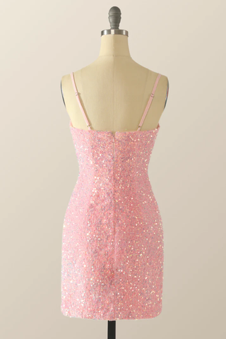 Robe de bal rose à sequins, dos nu, Y2041