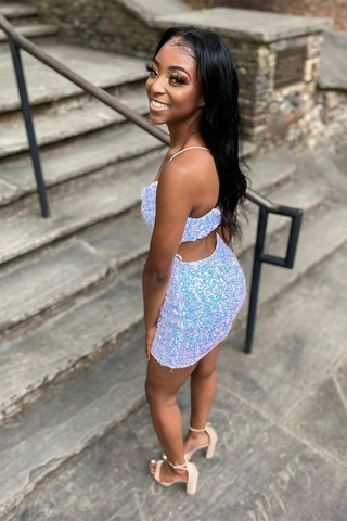 Vestido blanco de fiesta ajustado con escote en V y lentejuelas Y957