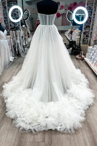 A-line Corset Strapless Tulle Prom Dress with Ruffles