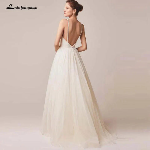 Robe de mariée sexy à fines bretelles en tulle, Vestido De Novia, sans manches, col en V, dos nu, robe de mariée 