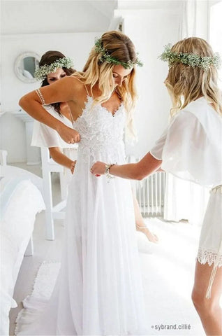 Robe de mariée blanche à bretelles spaghetti en mousseline de soie, fendue sur le devant, avec dentelle, élégante robe de mariée dos nu