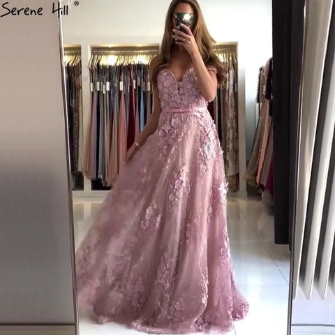 On Sale no return no refund Sale Pink Sweetheart Sexy A-Line Evening Dresses 2025 Lace Flower Pearl Off Shoulder Evening Gowns LA70180