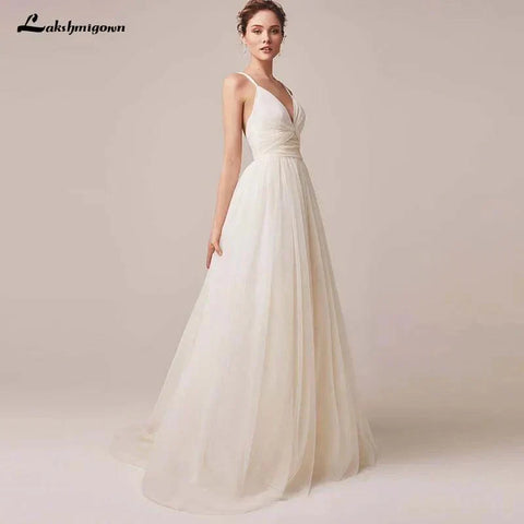 Robe de mariée sexy à fines bretelles en tulle, Vestido De Novia, sans manches, col en V, dos nu, robe de mariée 