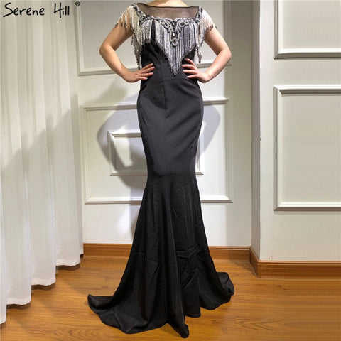 On Sale no return no refund Sale Black Sleeveless Mermaid Evening Dresses 2025 Beading Tassel Sexy Elegant Formal Dress LA70078