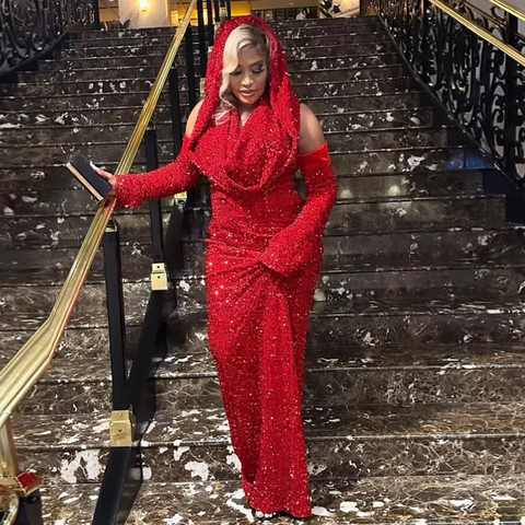 Robe de bal fourreau rouge à sequins, robe de soirée rouge charmante Y4701