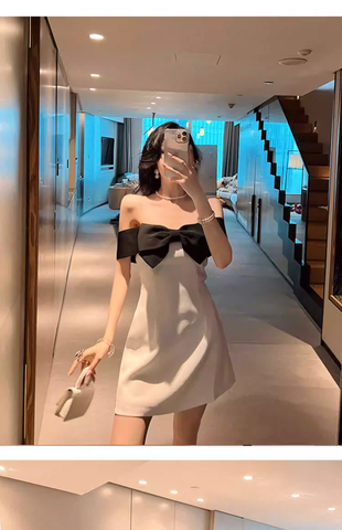 Robe de cocktail sexy, robe de soirée courte chic avec nœud papillon Y1894