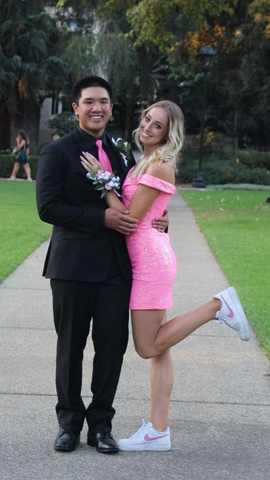 Vestido rosa brillante para baile de bienvenida, con hombros descubiertos y lentejuelas, modelo Y2132