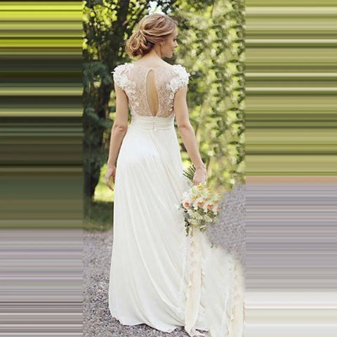 Haute Couture White 3D Appliques Bride Dress Deep V-Neck Backless Satin Sweep Train  A-LINE Bespoke Wedding Dress