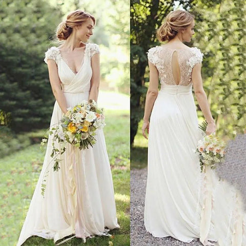 Haute Couture White 3D Appliques Bride Dress Deep V-Neck Backless Satin Sweep Train  A-LINE Bespoke Wedding Dress