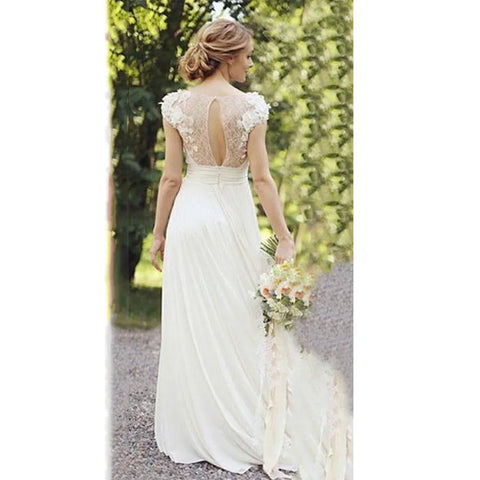 Haute Couture White 3D Appliques Bride Dress Deep V-Neck Backless Satin Sweep Train  A-LINE Bespoke Wedding Dress