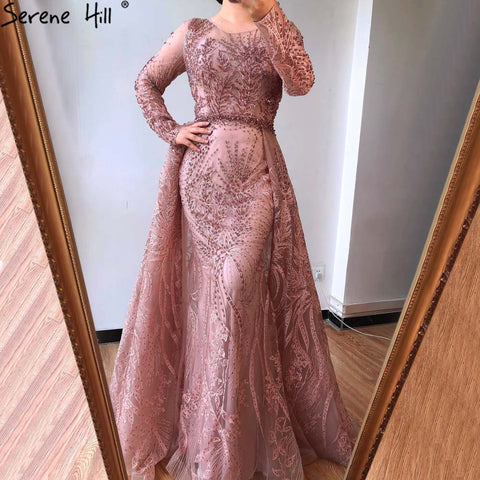 Muslim Pink Long Mermaid  With Train Luxury Evening Dresses Gowns for woman  party  Formal Dress  2025 LA70541