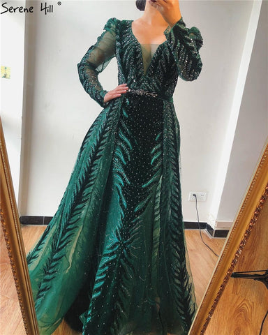 Velvet Wine Red Evening Dresses Long Sleeves Luxury Design Beading  Formal Dress 2025 Plus Size LA60903