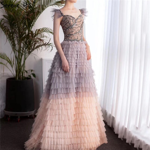 On Sale no return no refund Sale Colorful Sleeveless A-Line Sexy Evening Dresses 2025 Tiered Beading Lace Up Formal Dress Design LA70435