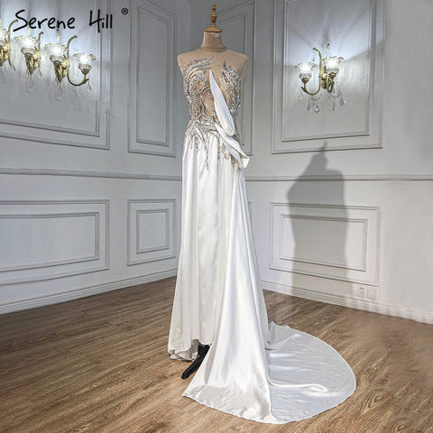 Robe de soirée sirène beige, élégante, en satin et perles, pour femme, tenue de soirée, LA71199, 2025 