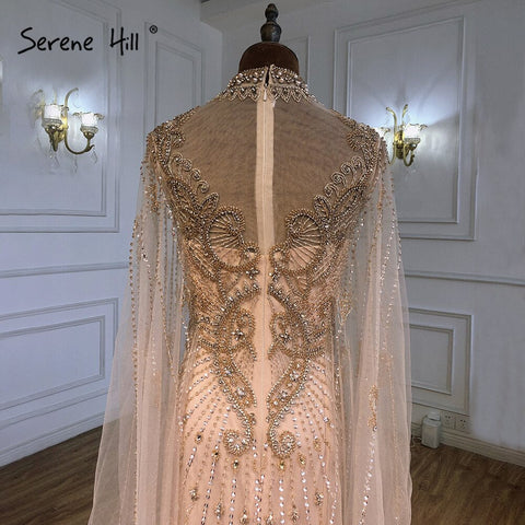 Robe de soirée luxueuse grise nude à manches cape, sirène perlée, élégante et sexy, pour femme, LA71187, 2025 