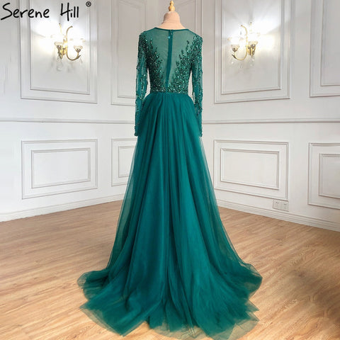 Robe de soirée musulmane verte avec traîne, style sirène, perles, élégante et luxueuse, pour femmes, LA71107, 2025 