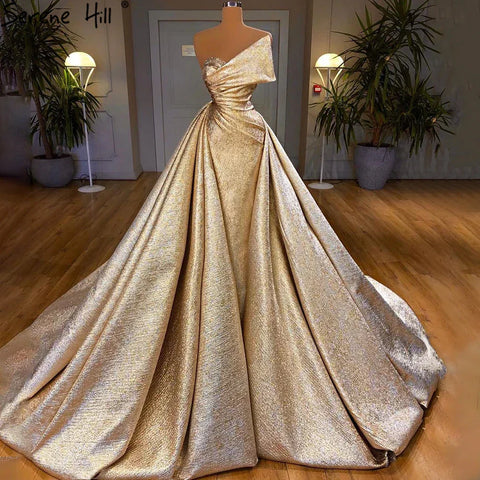 Dubai Gold Mermaid Evening Dress with Overskirt LA70626A