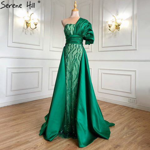 Green Mermaid With Train Evening Dresses Gowns 2025 Luxury Beading Elegant For Women Party LA71108
