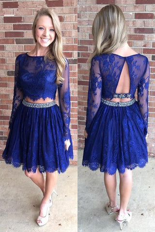 A-line Long Sleeve Short Prom Dresses, Backless Homecoming Dress