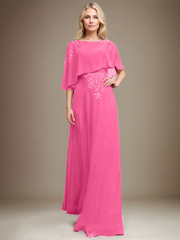 A-line Scoop Floor-Length Chiffon Lace Mother of the Bride Dress With Sequins Beading
