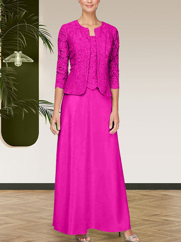 Glitter Lace & Satin Skirt Jacket Dress with Open Jacket