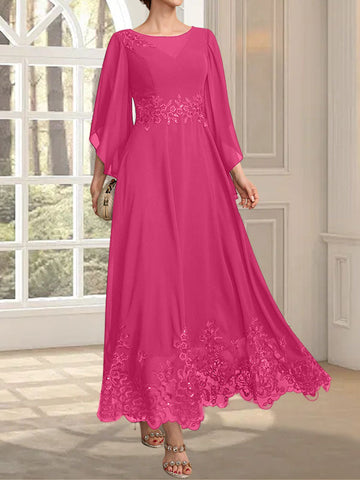 A-line Scoop Illusion Ankle-Length Lace Chiffon Mother of the Bride Dress With Sequins