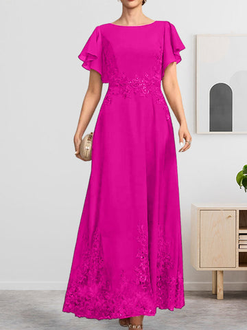 A-line Scoop Ankle-Length Lace Chiffon Mother of the Bride Dress With Sequins