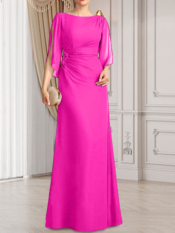 Vestido de corte recto/columna, largo hasta el suelo, de gasa, para la madre de la novia, con plisados ​​y cuentas.