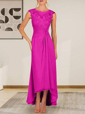 Vestido de gasa de encaje color champán, corte en A, escote redondo