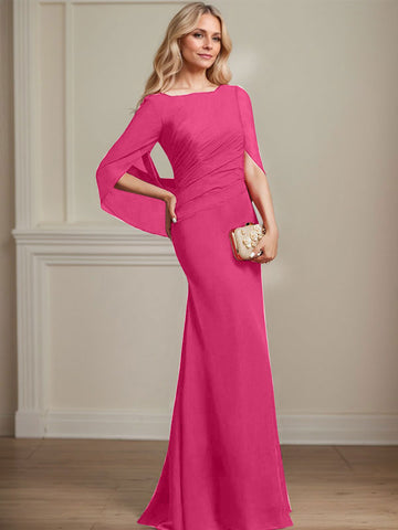 Trumpet/Mermaid Boat Neck Floor-Length Chiffon Mother of the Bride Dress With Pleated