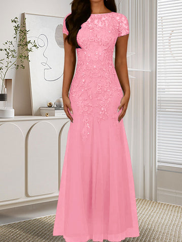 Dark Navy Mermaid Scoop Sequins Tulle Dress