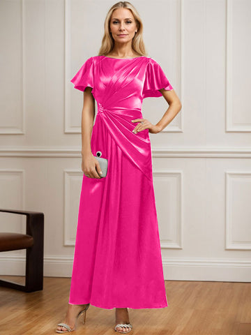 A-line Scoop Ankle-Length Stretch Satin Mother of the Bride Dress With Pleated Beading