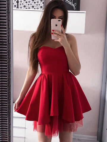 Vestidos de fiesta de bienvenida de satén rosa con escote corazón y corte en A PD244