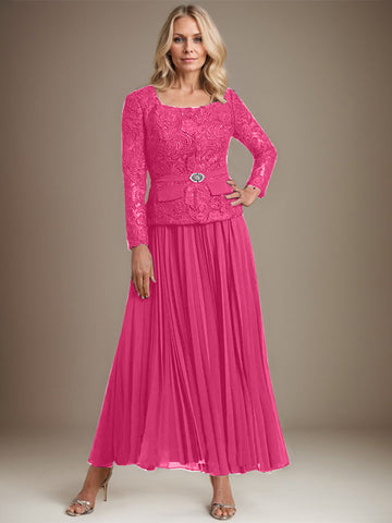 A-line Square Ankle-Length Chiffon Mother of the Bride Dress With Pleated