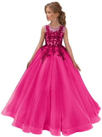 Lace Tulle Flower Girl Dresses for Wedding,Floral Lace Pageant Dress for Teens