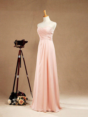 A-Line Floor Length Chiffon Bridesmaid Dress Sweetheart Strapless with Pleats