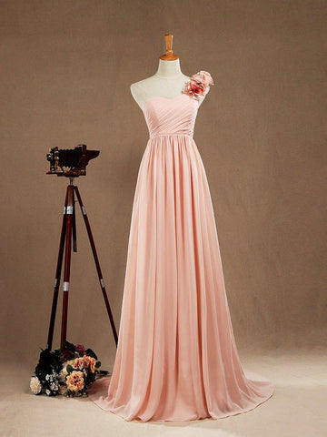 Robe de demoiselle d'honneur longue en mousseline de soie, coupe trapèze, bretelles à une fleur, décolleté en cœur 