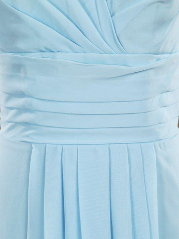 Vestido de dama de honor de gasa con escote en V, largo hasta el suelo y mangas cortas 