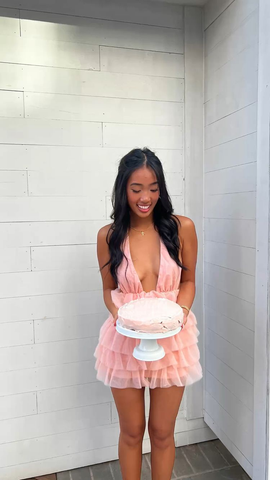 Robe rose mignonne à décolleté plongeant pour bal de promo, robe rose pour fête d'anniversaire Y1941