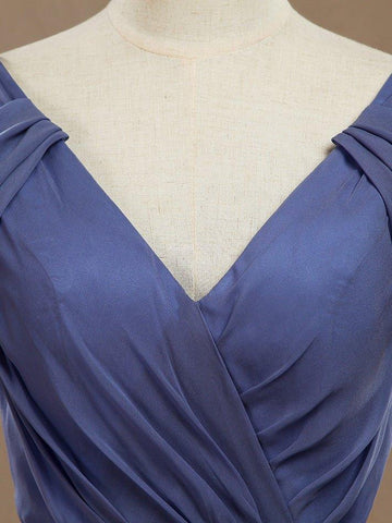 Robe de soirée trapèze en mousseline de soie, col en V, longueur au sol, manches flottantes 