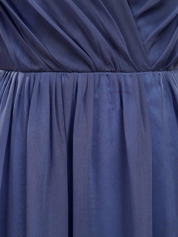 Robe de soirée trapèze en mousseline de soie, col en V, longueur au sol, manches flottantes 