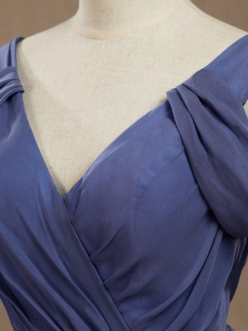 Robe de soirée trapèze en mousseline de soie, col en V, longueur au sol, manches flottantes 