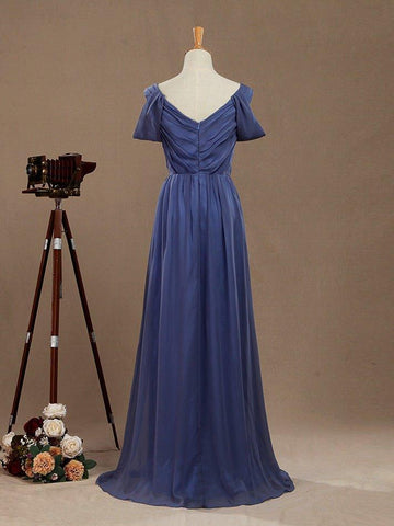 Robe de soirée trapèze en mousseline de soie, col en V, longueur au sol, manches flottantes 